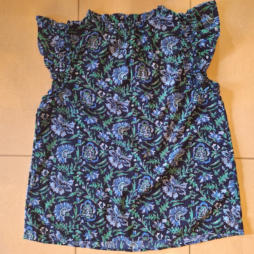 Vineyard Vines Floral Ruffle Sleeve Top - Black, Blue, Green - Picture 9 of 10